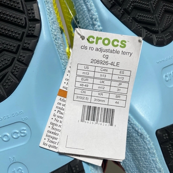 Crocs Zen Garden Sensory Classic Adjustable Terry Cloth Clog Arctic Men’s Sz 13 - Picture 9 of 10